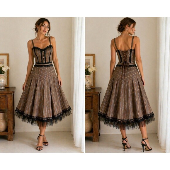 Stella Ray-Paris Dresses & Skirts - Stella Ray Rob Paris Corset Fit Flare Dress Whimsy Goth Coquette Midi T42